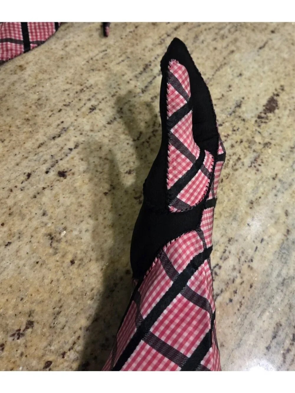 Vintage Womens Size L Pink Black Plaid Stretch Gloves Stretch *Hole Pinup